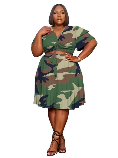 Casual V Neck Two Piece Set