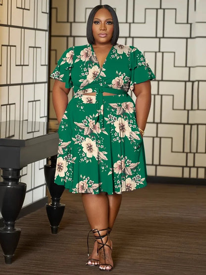 Casual V Neck Two Piece Set