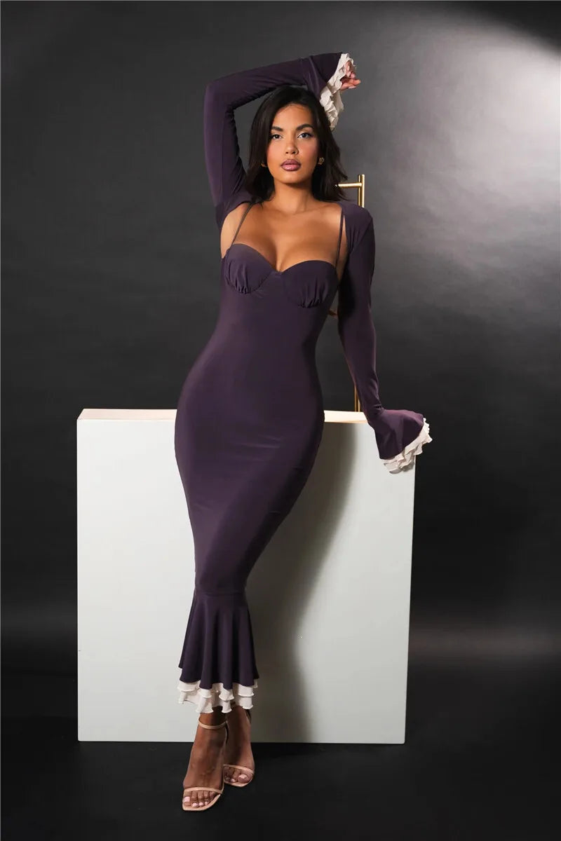 Elegant Long Sleeve Sexy Maxi Dress