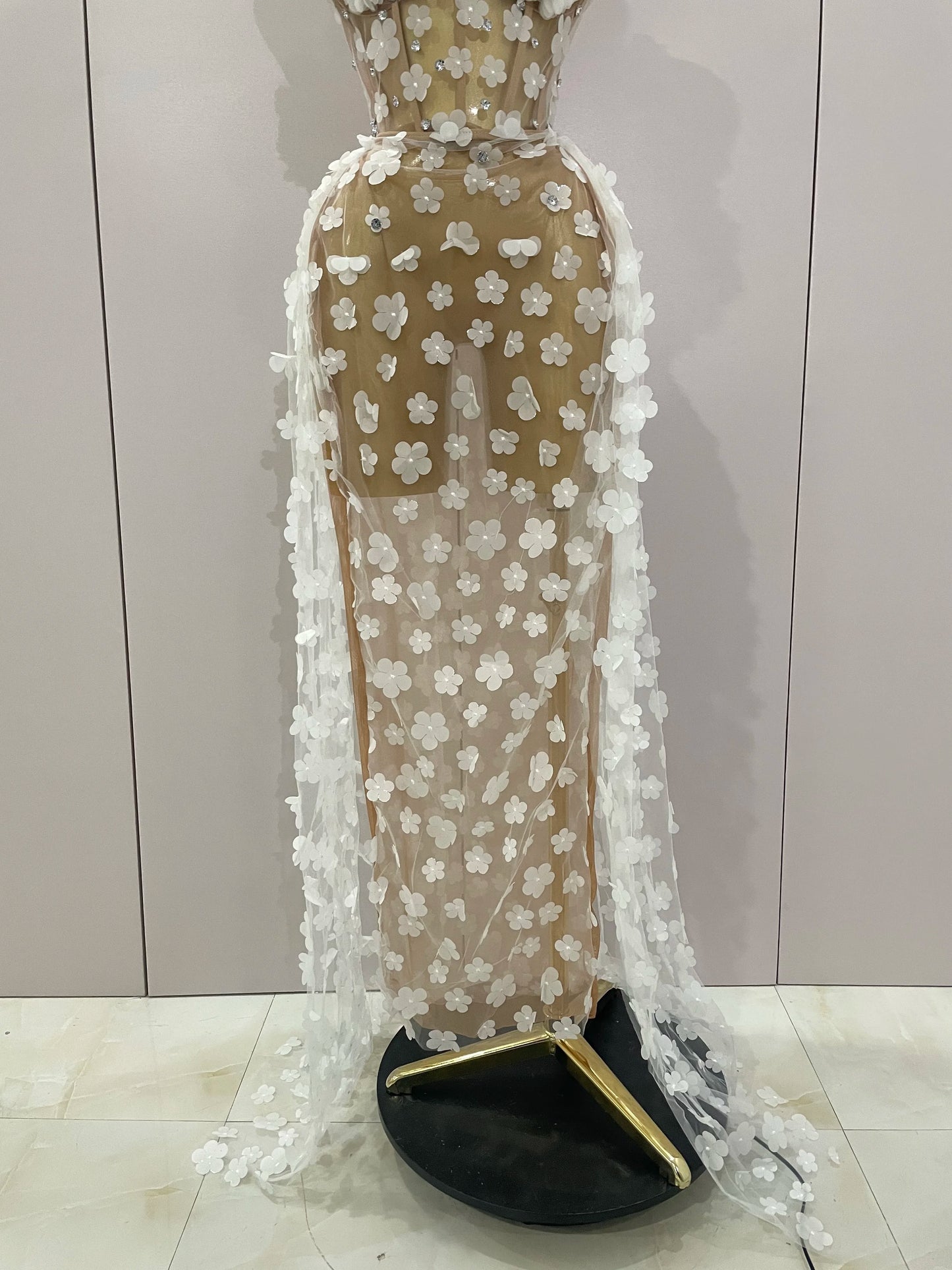 Sexy Mesh See Through Flowers Dress