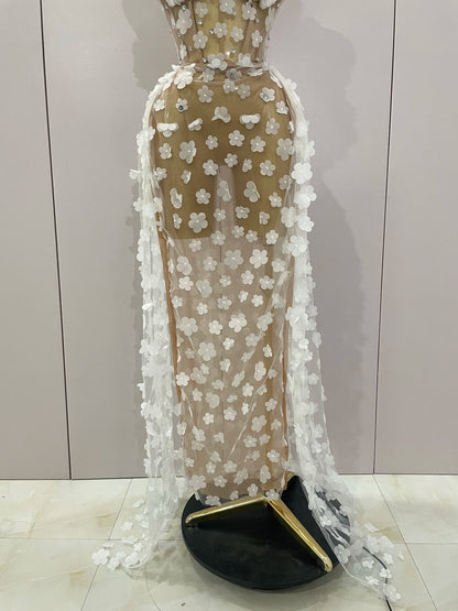 Sexy Mesh See Through Flowers Dress