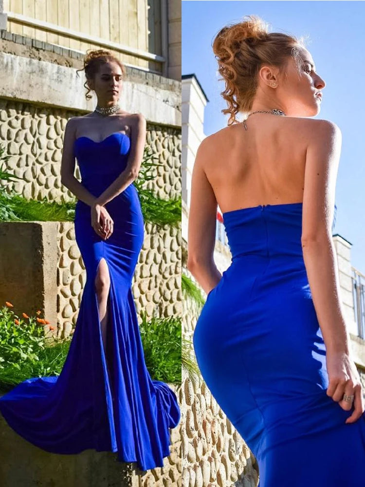 Strapless Front Slit Maxi Dress