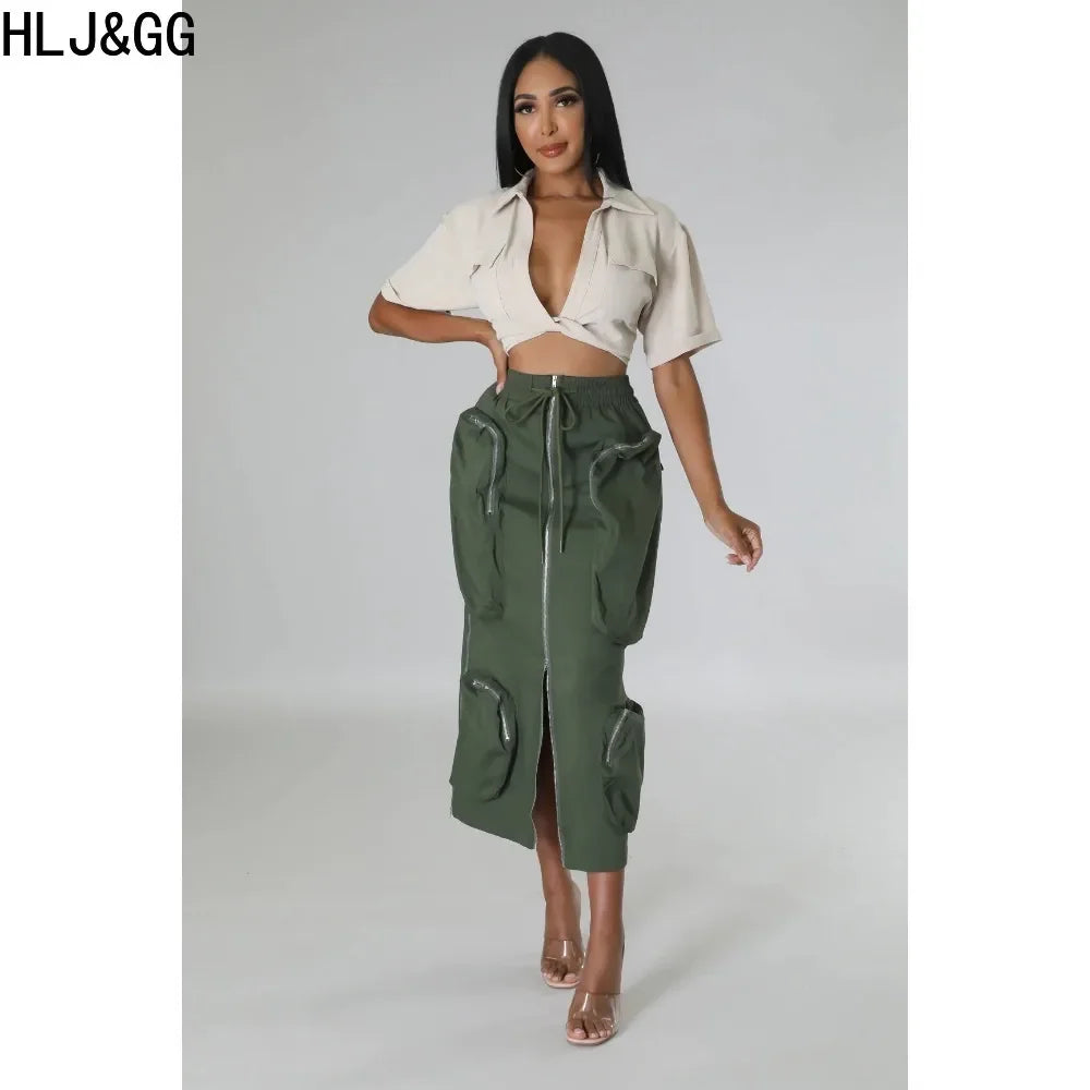 Zipper Pocket  High Waist Skirt