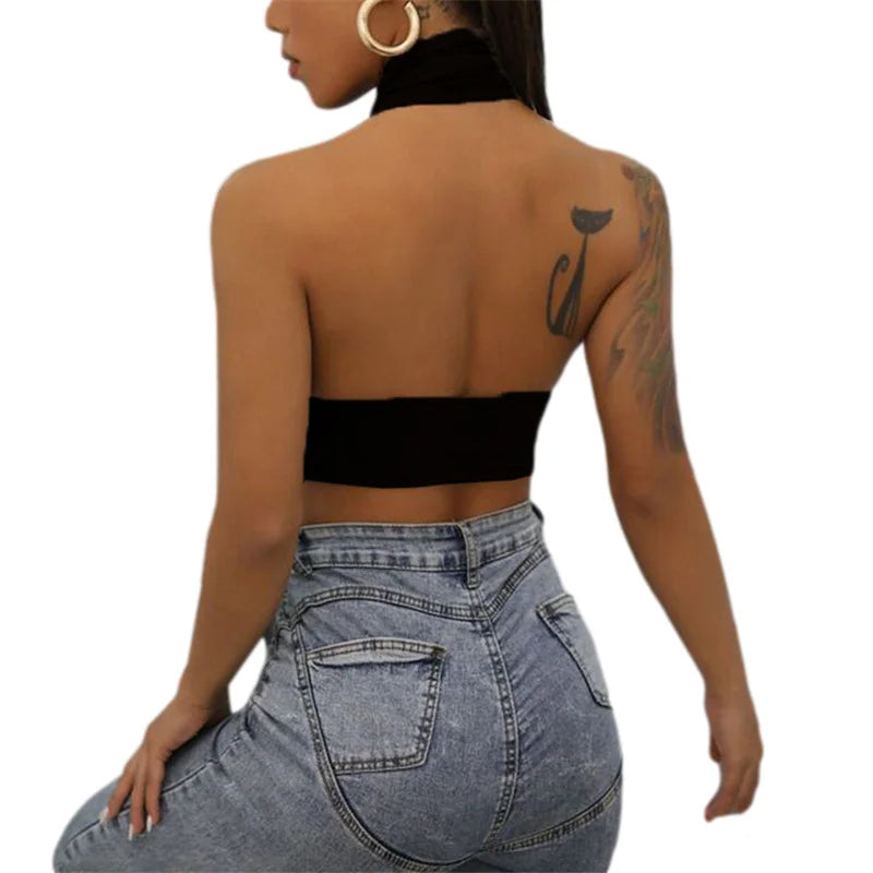 Solid Sleeveless Backless Crop Top