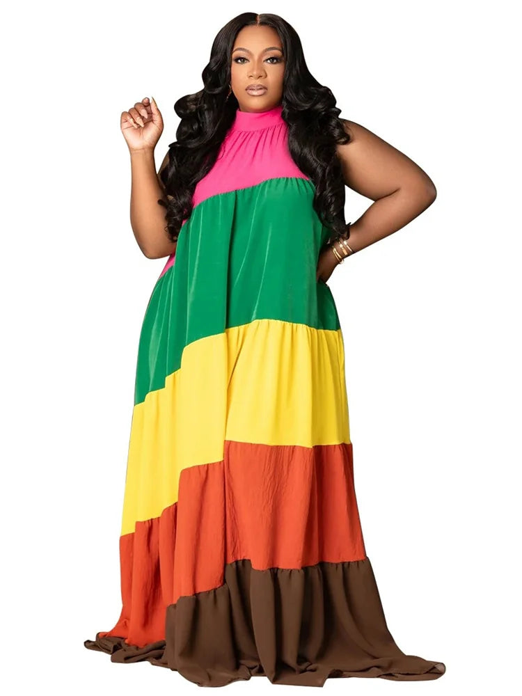 Print Bandage Loose Maxi Dress