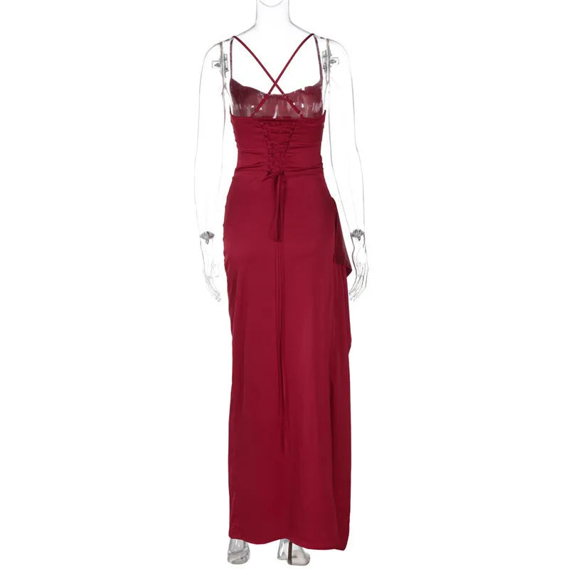 Spaghetti Strap Thigh High Maxi Dress