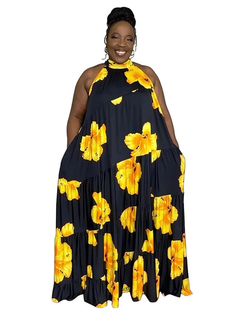 Print Bandage Loose Maxi Dress