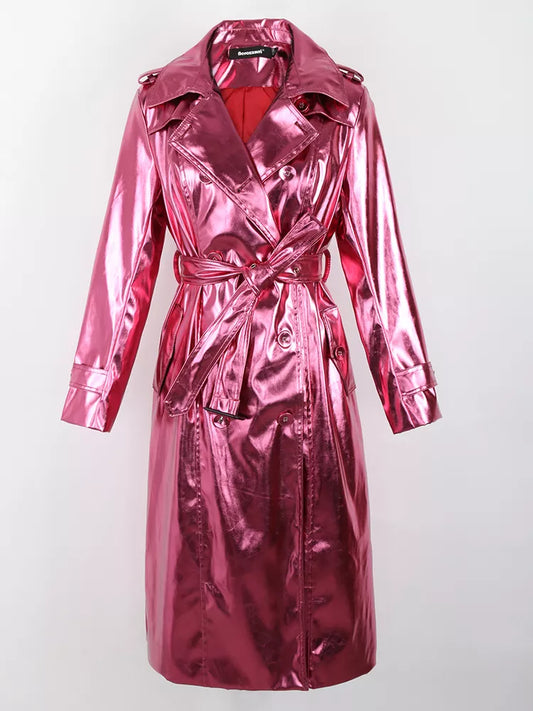 Long Shiny Reflective Trench Coat