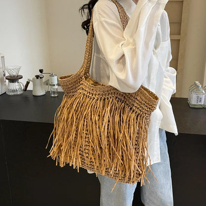 Tassel Woven Shoulder Bag