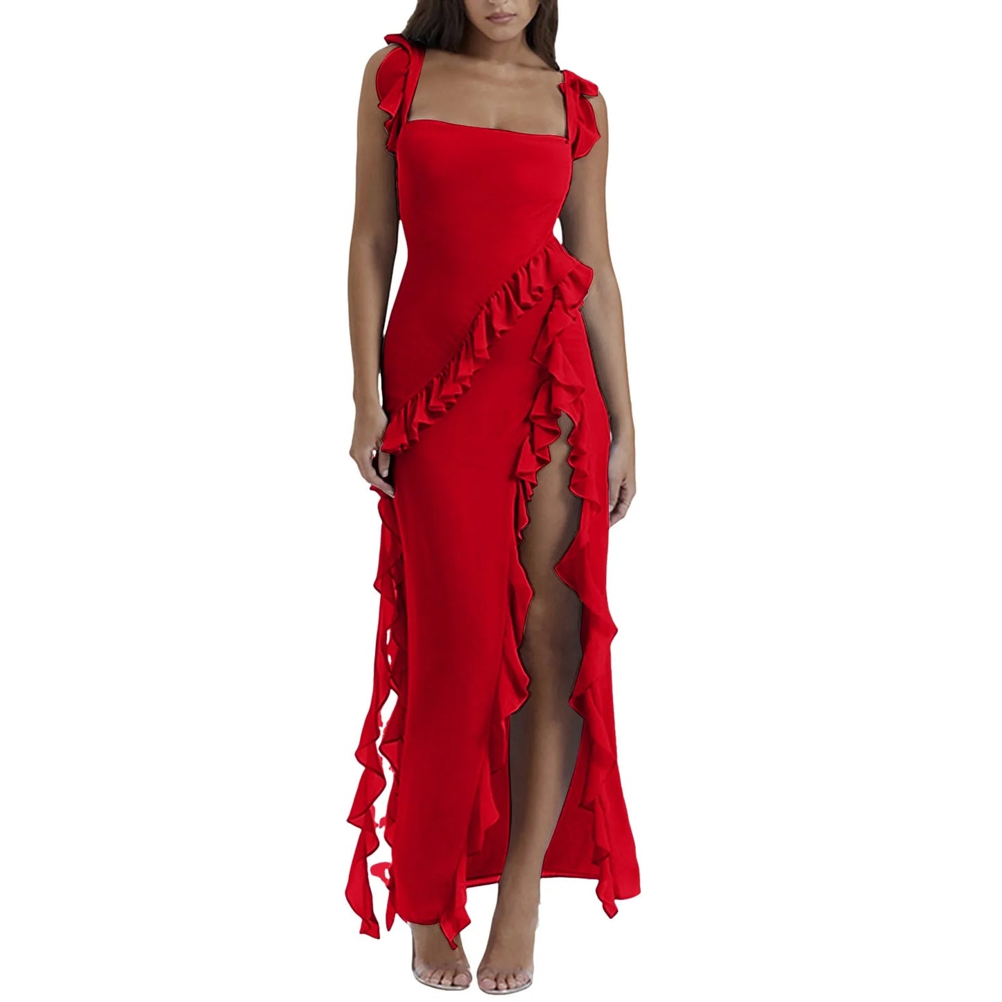 High Slit Ruffle Irregular Dress