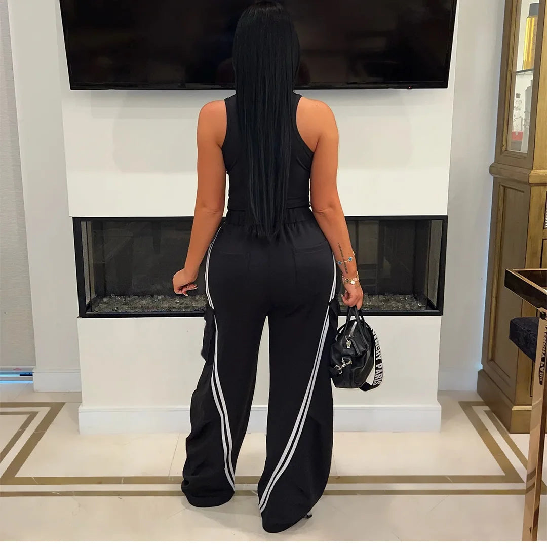Denim Patchwork Pocket Wide Leg Jogger