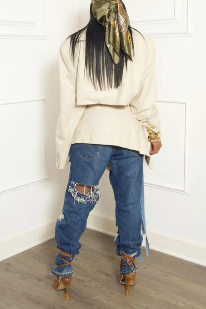 Full Sleeve Blazer and Mini Tie Up Skirt