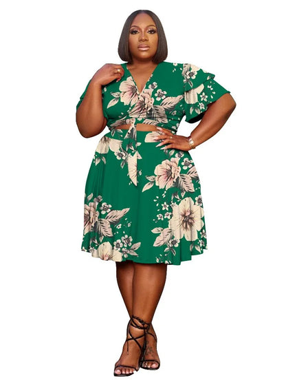 Casual V Neck Two Piece Set