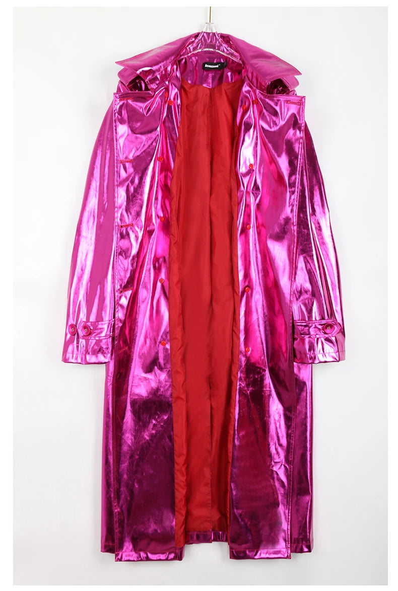 Long Shiny Reflective Trench Coat