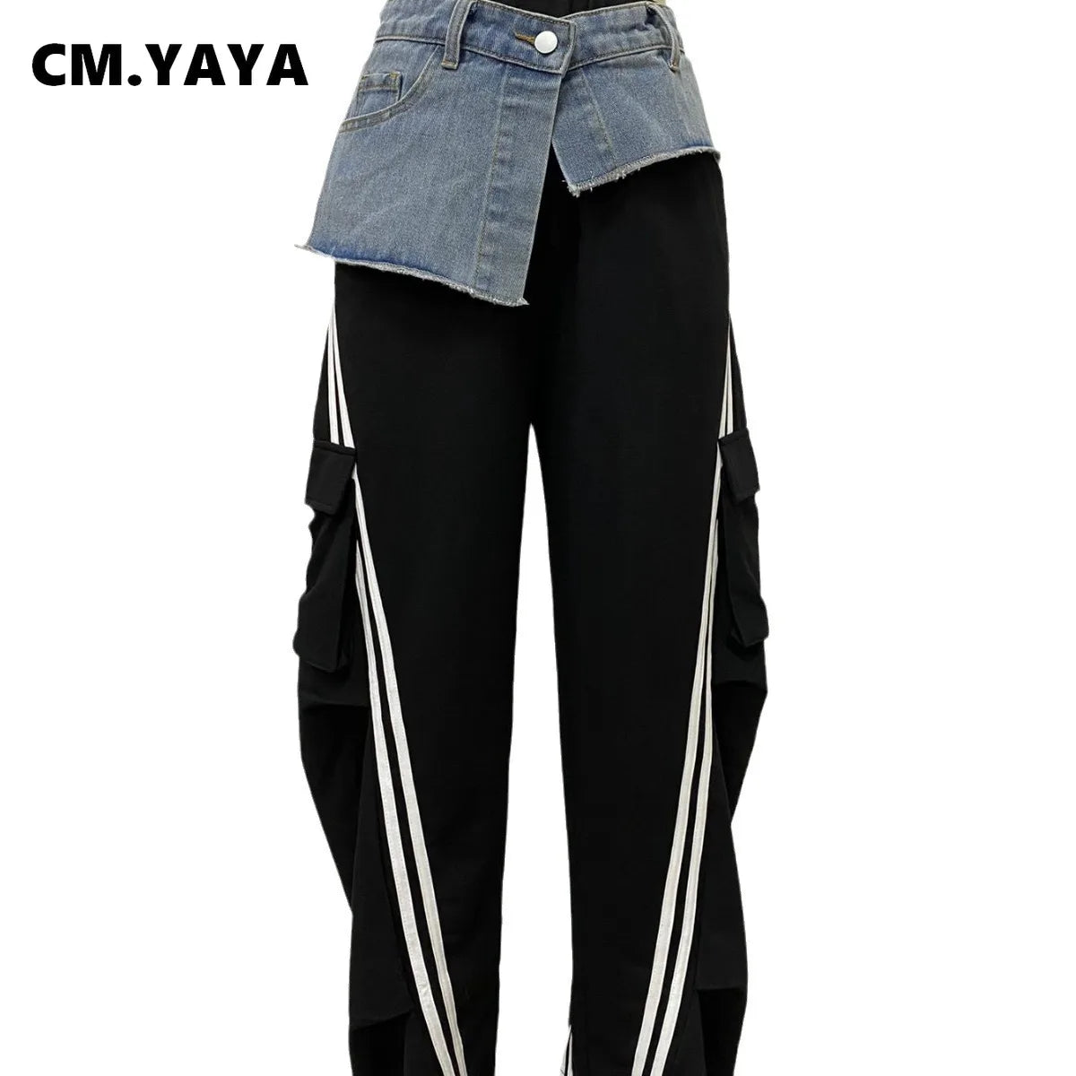 Denim Patchwork Pocket Wide Leg Jogger
