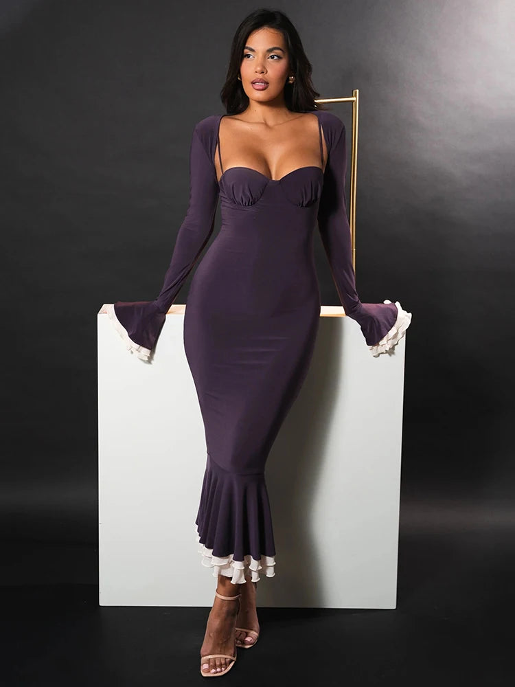 Elegant Long Sleeve Sexy Maxi Dress