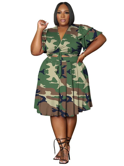 Casual V Neck Two Piece Set