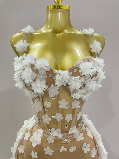 Sexy Mesh See Through Flowers Dress