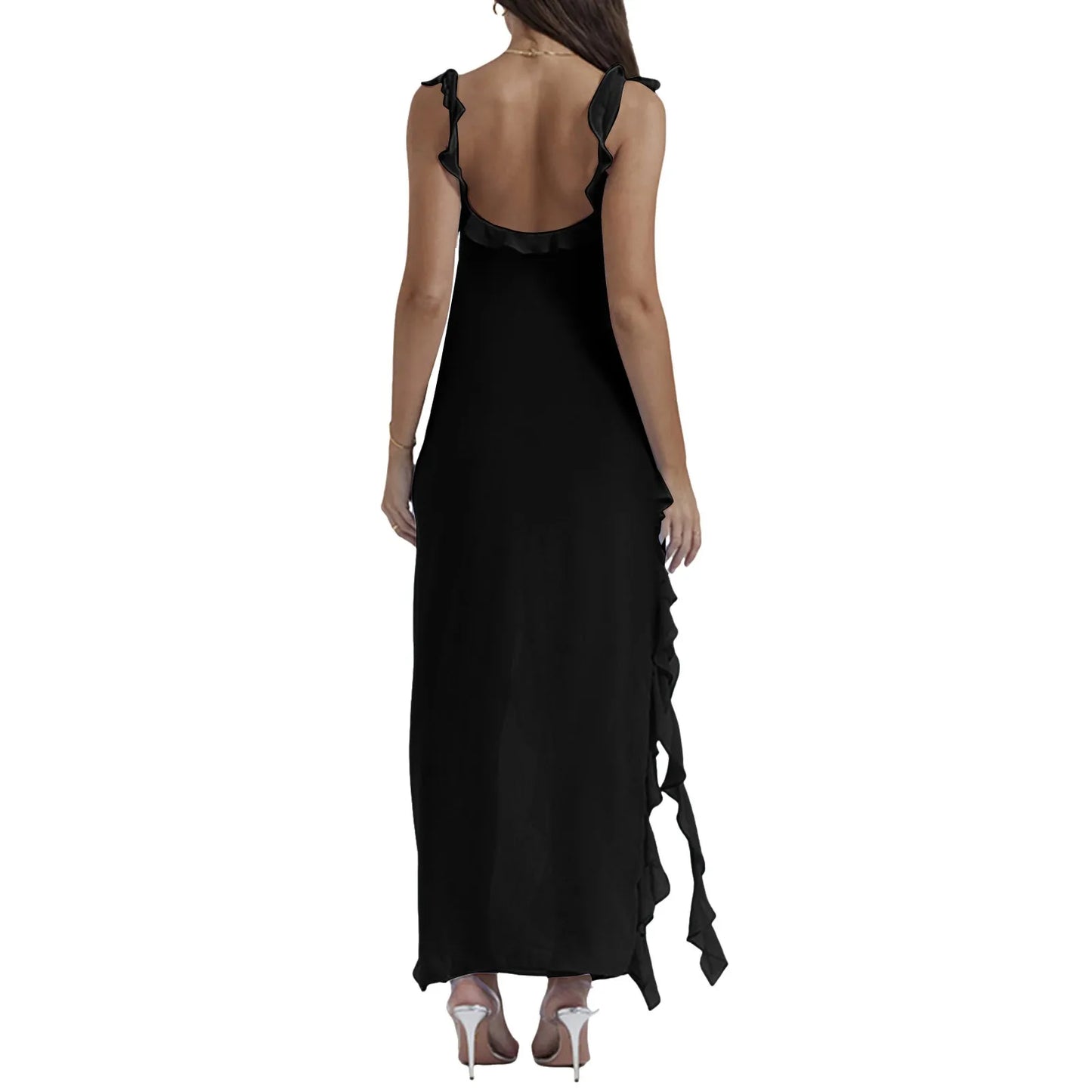 High Slit Ruffle Irregular Dress