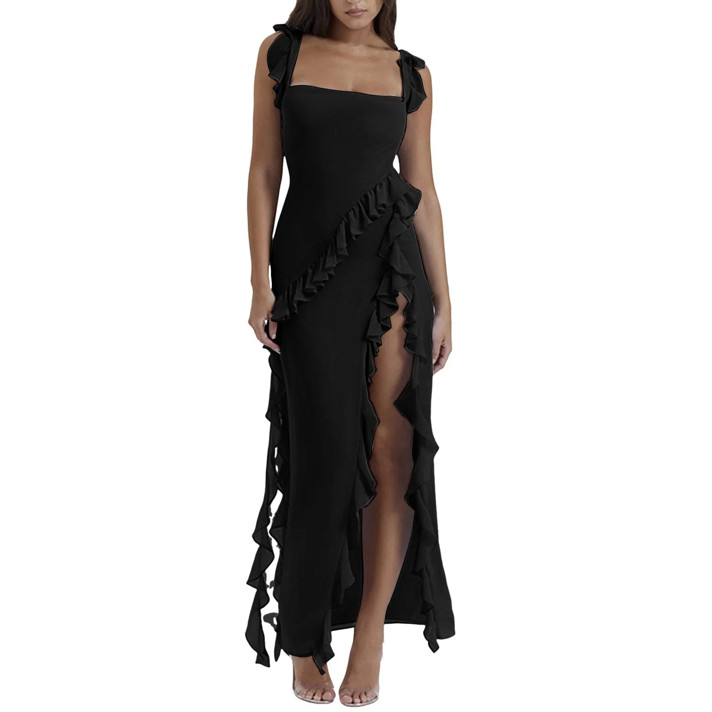 High Slit Ruffle Irregular Dress