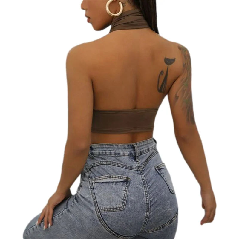 Solid Sleeveless Backless Crop Top