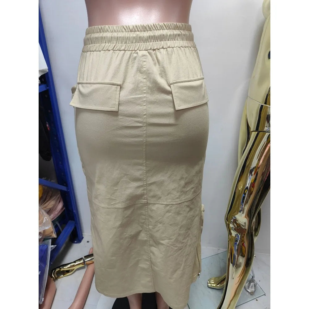 Zipper Pocket  High Waist Skirt