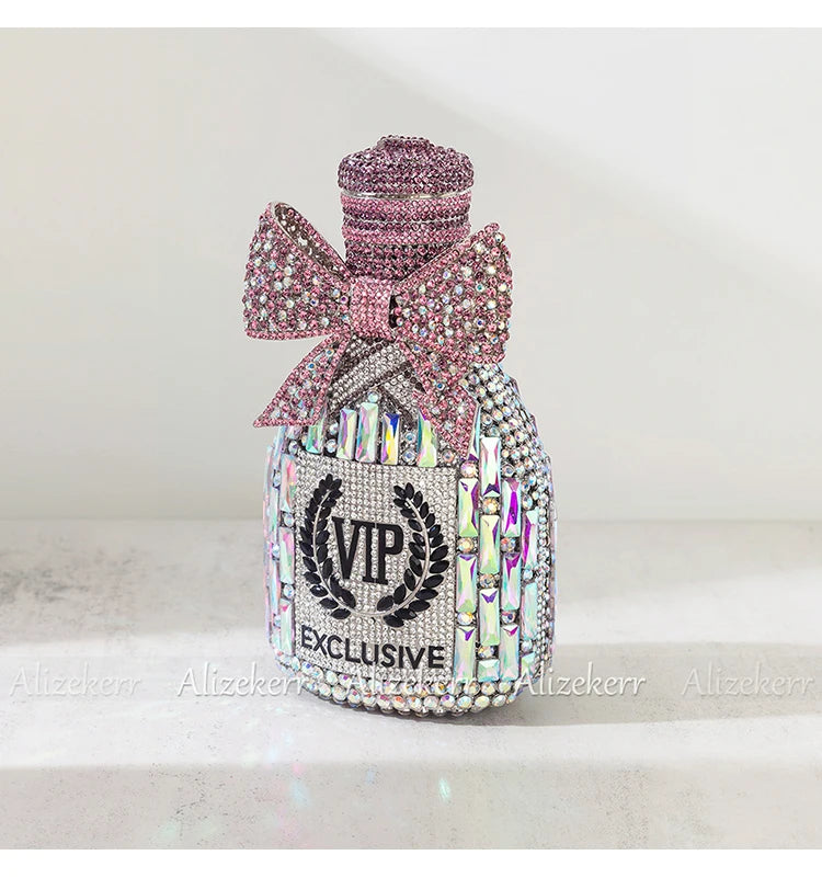 Champagne Bottle Shaped Bow Crystal Bag