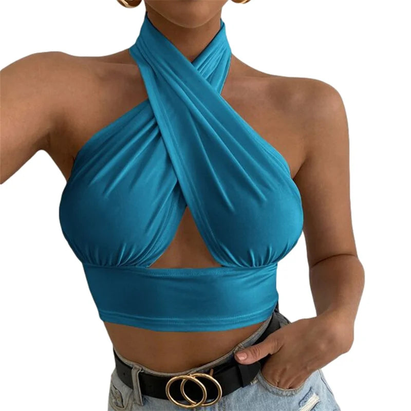 Solid Sleeveless Backless Crop Top