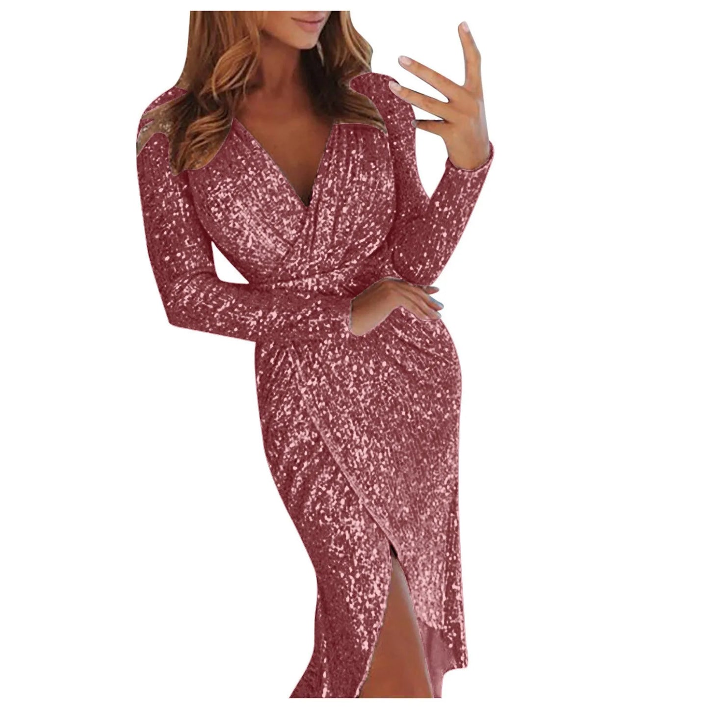 Deep V Sequin Wrap Dress