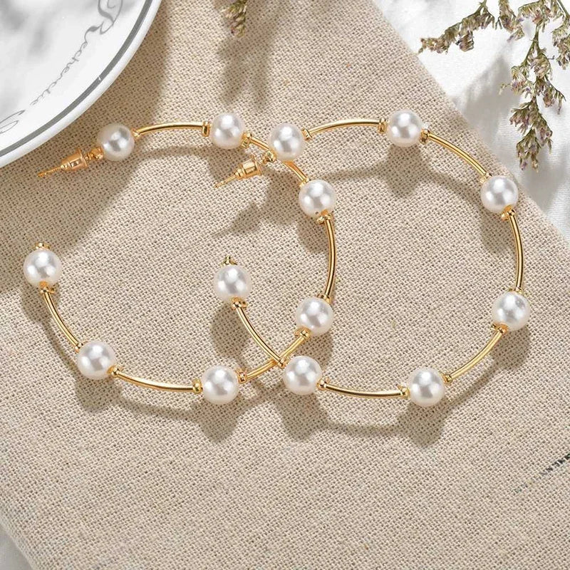 Imitation Pearl Hoop Earrings