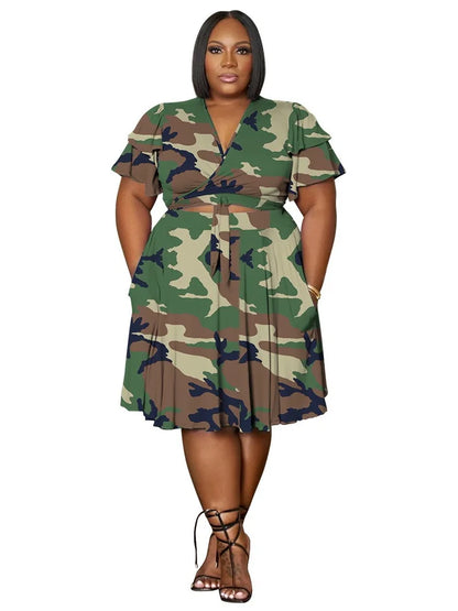 Casual V Neck Two Piece Set