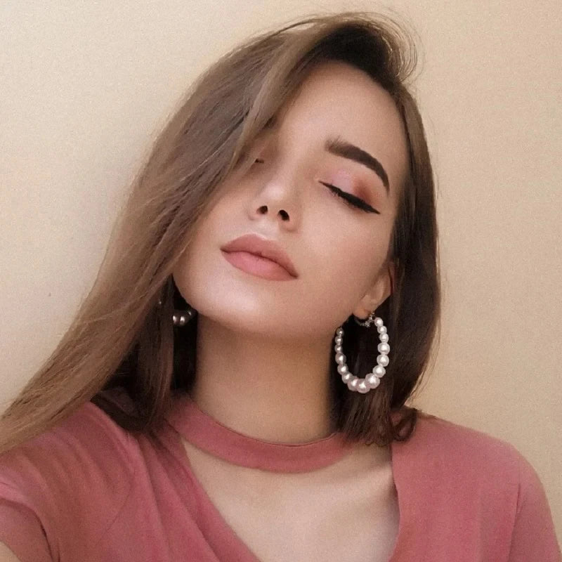 Imitation Pearl Hoop Earrings