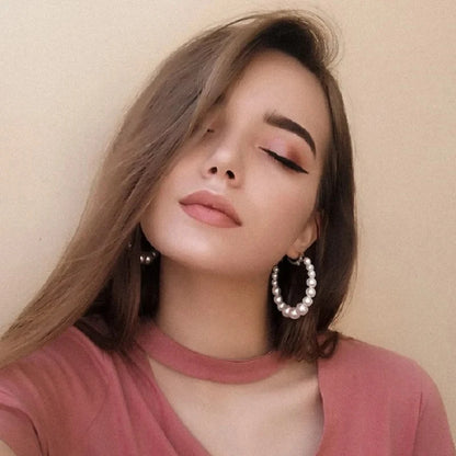 Imitation Pearl Hoop Earrings
