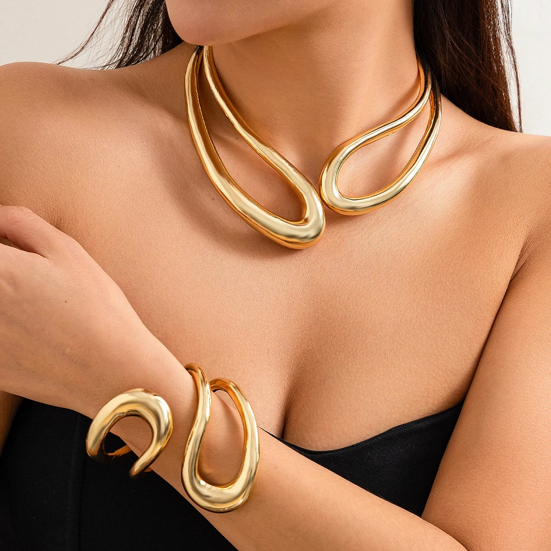 Big Open Torques Choker and Bracelet
