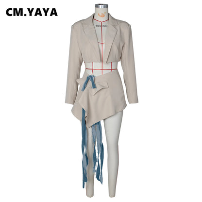 Full Sleeve Blazer and Mini Tie Up Skirt