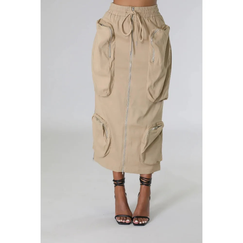 Zipper Pocket  High Waist Skirt