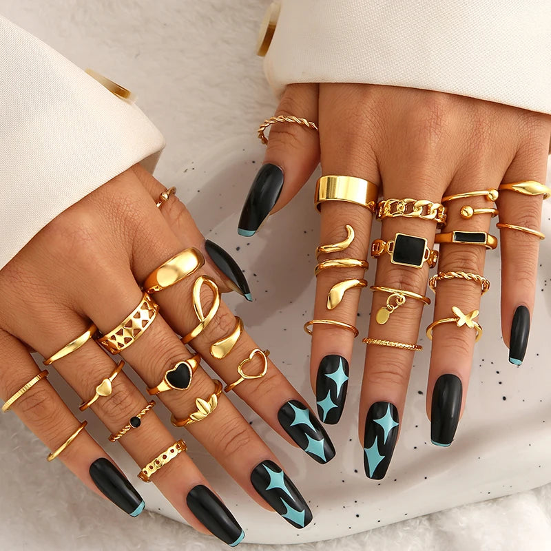 Vintage Black Rings Set