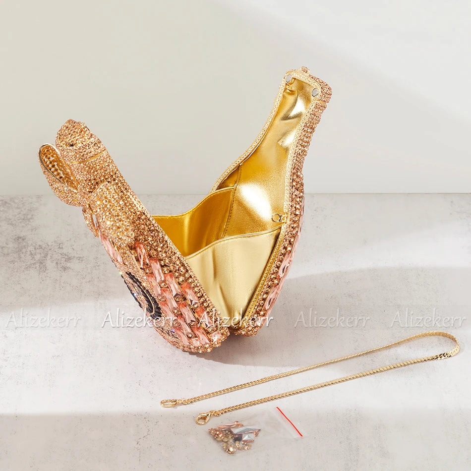 Champagne Bottle Shaped Bow Crystal Bag