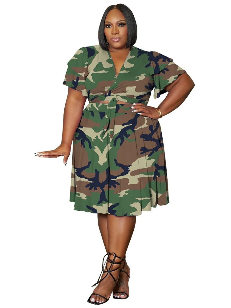 Casual V Neck Two Piece Set