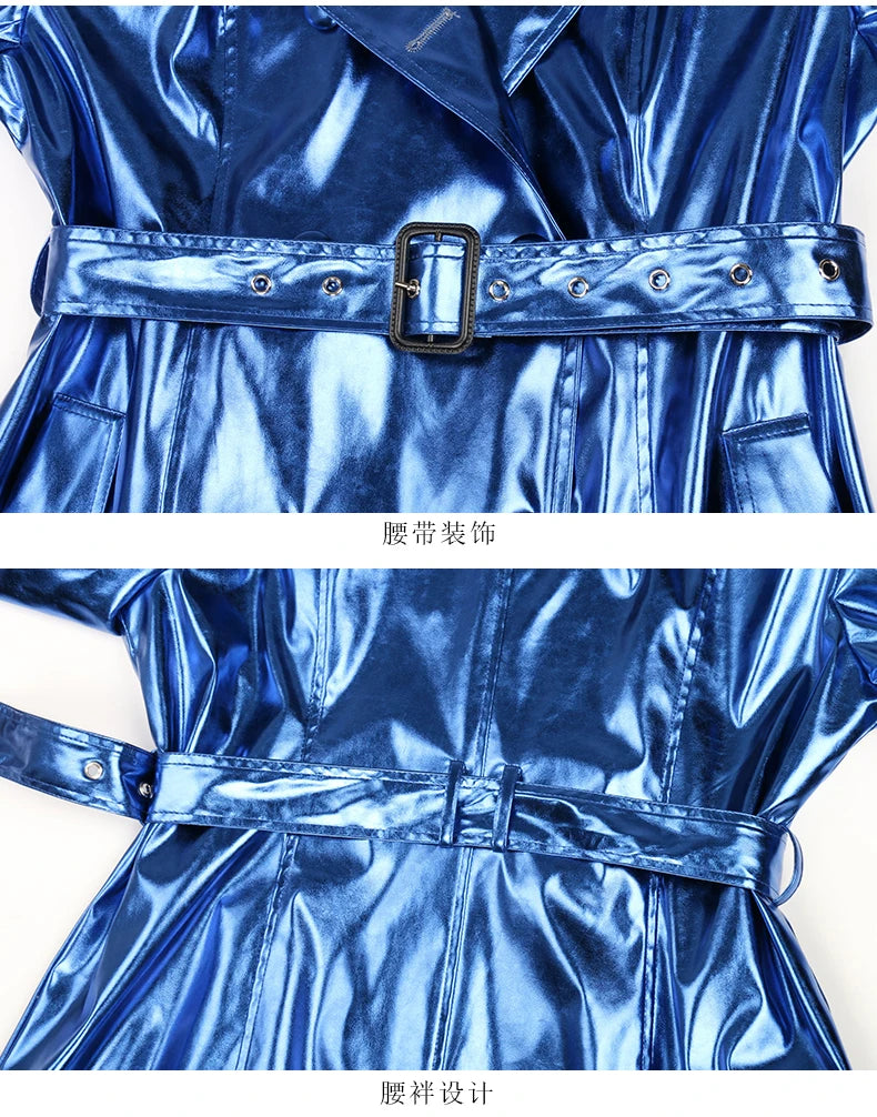 Long Shiny Reflective Trench Coat