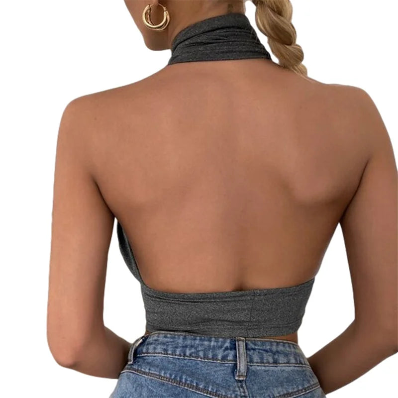 Solid Sleeveless Backless Crop Top