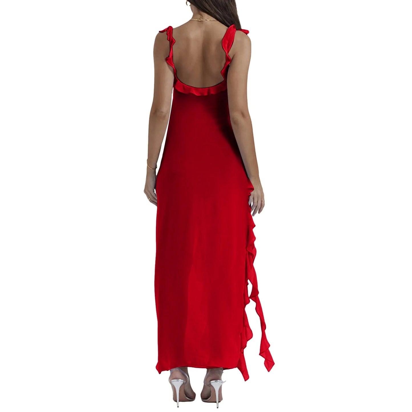 High Slit Ruffle Irregular Dress