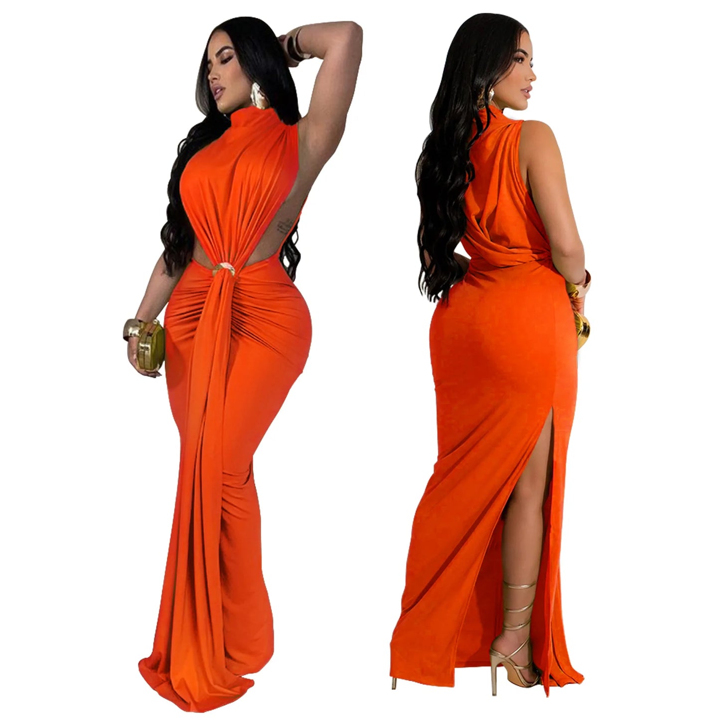 High Split Stacked Bodycon Maxi Dress