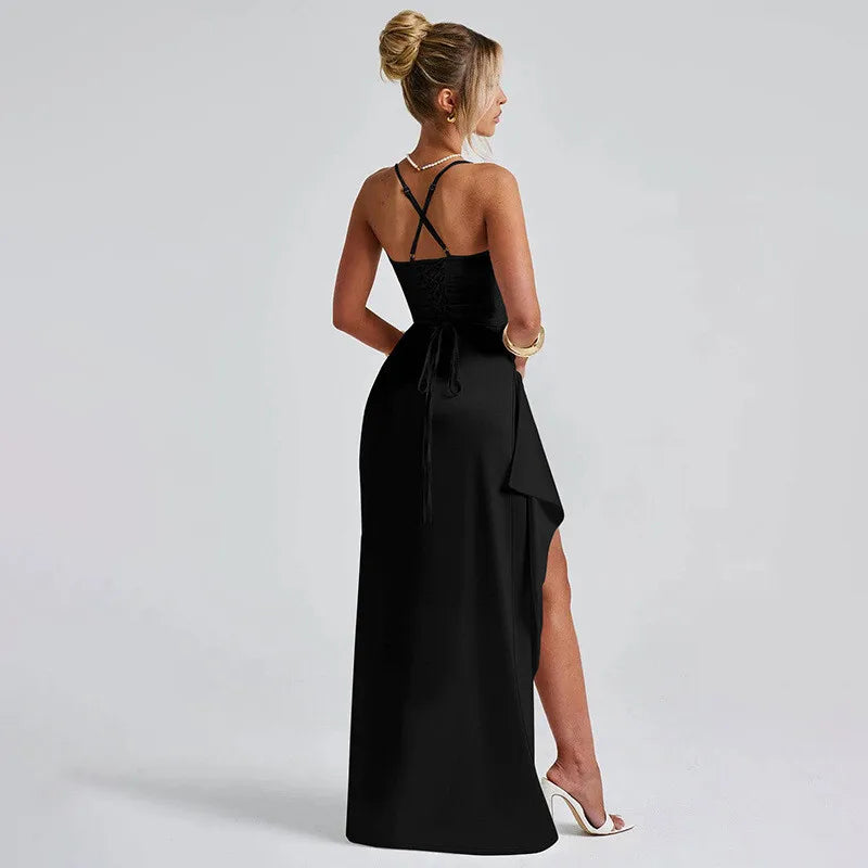 Spaghetti Strap Thigh High Maxi Dress