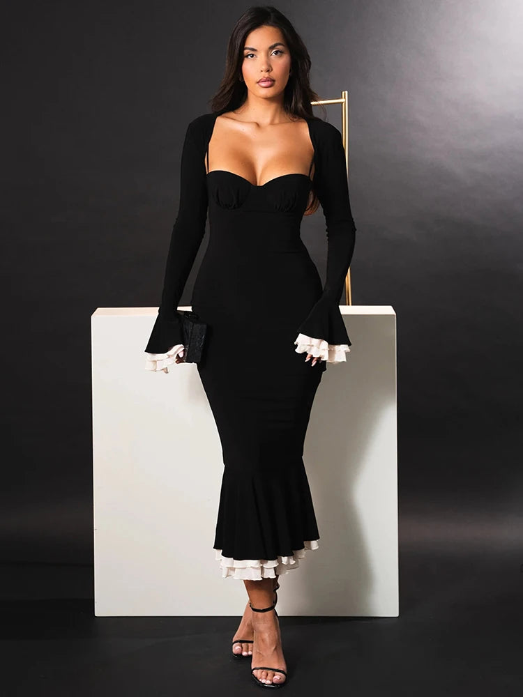 Elegant Long Sleeve Sexy Maxi Dress