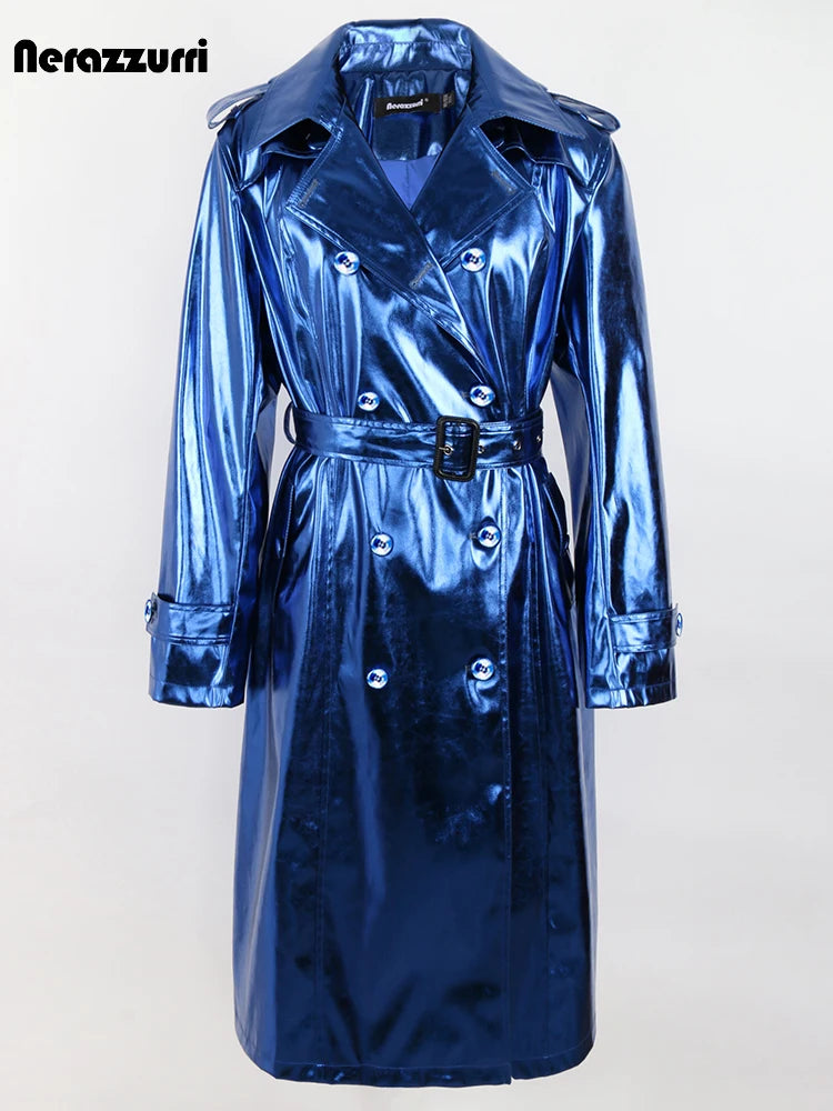 Long Shiny Reflective Trench Coat