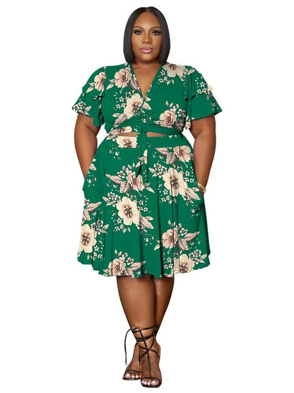Casual V Neck Two Piece Set