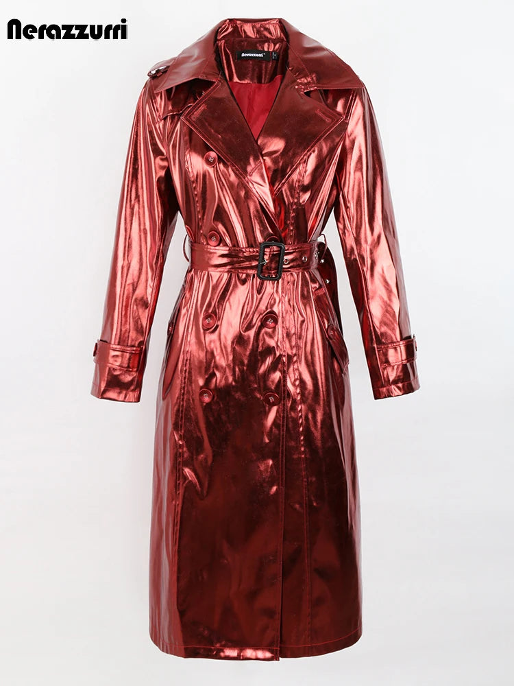 Long Shiny Reflective Trench Coat