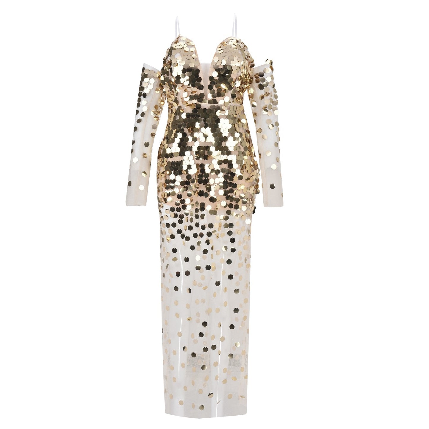 Sequined Mesh Evening Dress