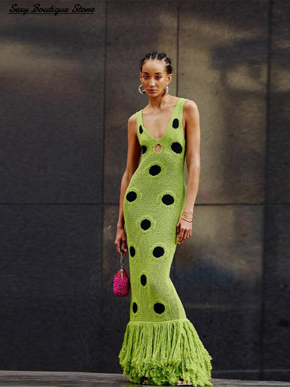 Sexy See Through Knitted Maxi Dress
